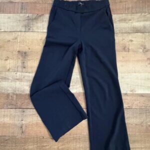 THEORY Flat Front Pull On Elastic Waist Wide Leg Trousers Navy Blue SMALL
